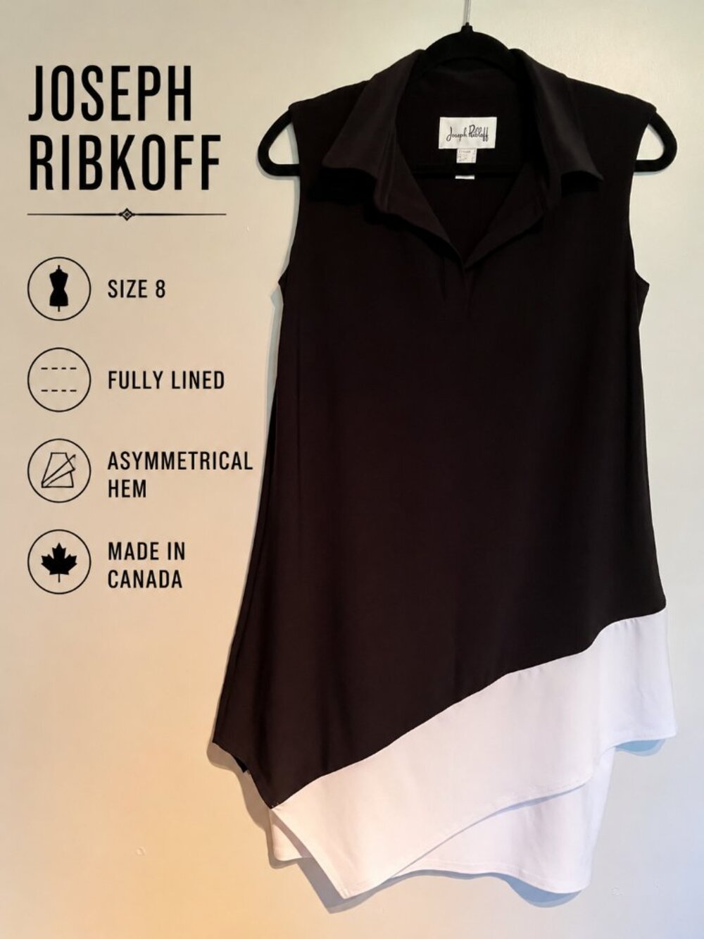 WEDDING GUEST DRESS JOSEPH RIBKOFF Black White Fully Lined, Capsule W. Size 8